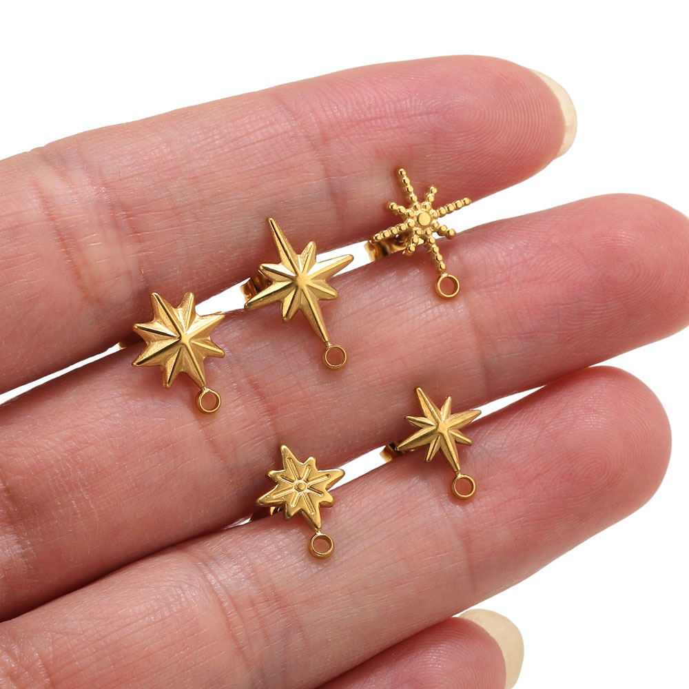 Body Jewelry Gold - 6 pièces Clous d'oreilles étoile en