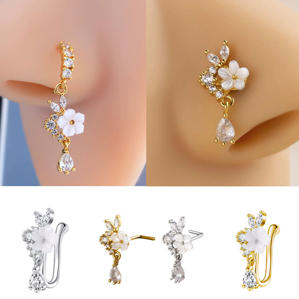 Anneau de nez fleur dorée avec - Body Jewelry Nose Ring avis et prix
