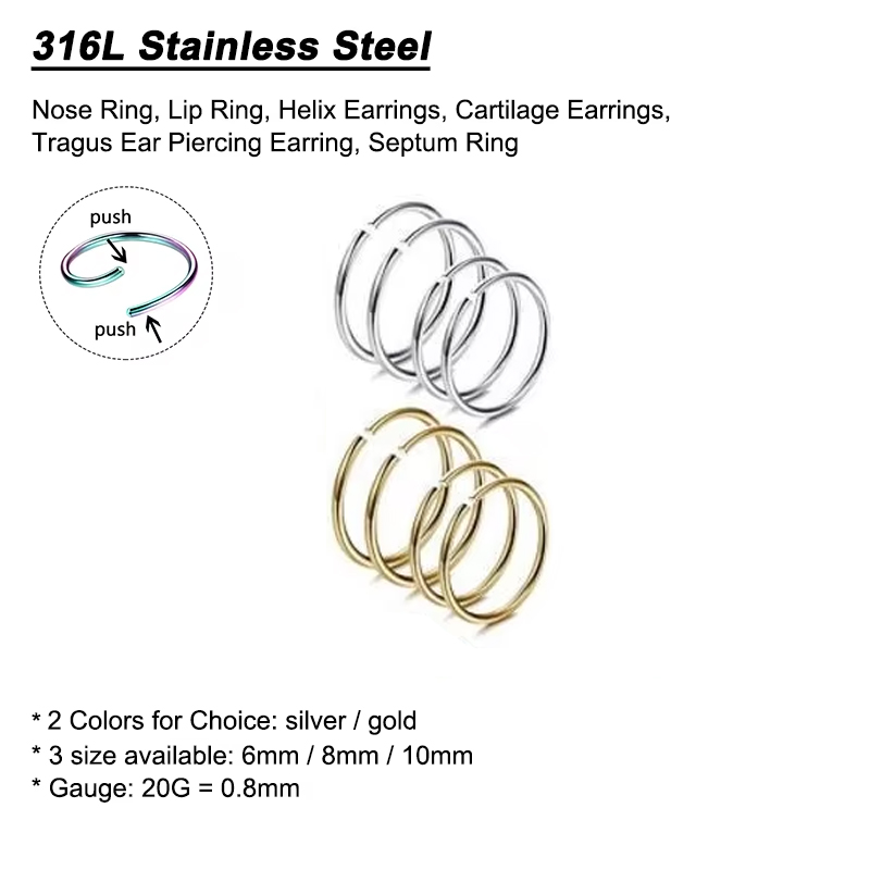 Lot de 6 Anneaux de Nez Hypoal - Body Jewelry Nose Ring avis et prix